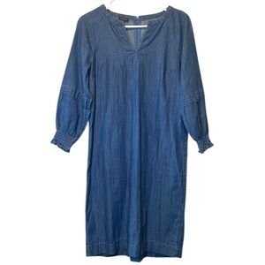 Talbots Denim Shift Dress Women’s 6 Blue 3/4 Sleeve 100% Cotton Knee Length Midi